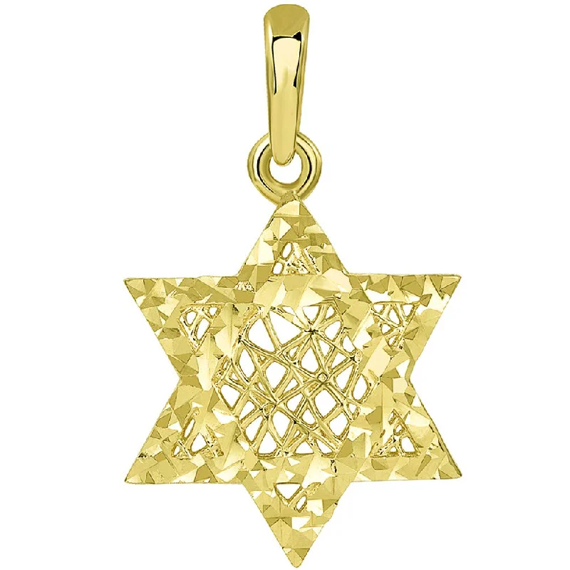 women casual necklaces -14k Yellow Gold Textured 3D Jewish Star of David Pendant