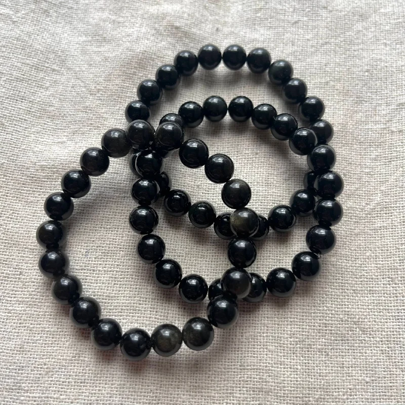 women charm bracelets -Obsidian 8mm Beaded Bracelet - Protection