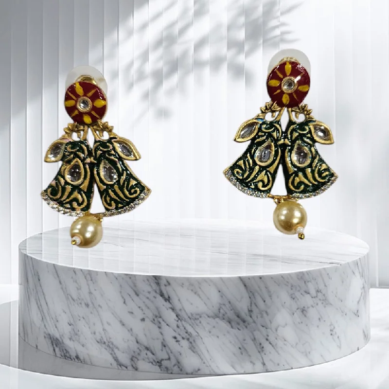 women eco-friendly earrings -Nakoda Jewels Brass Gold Plated Meenakari Dangler Earrings