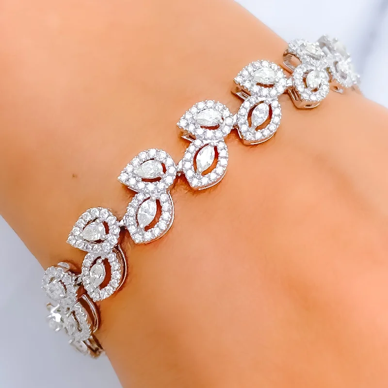 women gemstone bangles -Magnificent Diamond Leaf + 18k Gold Bracelet