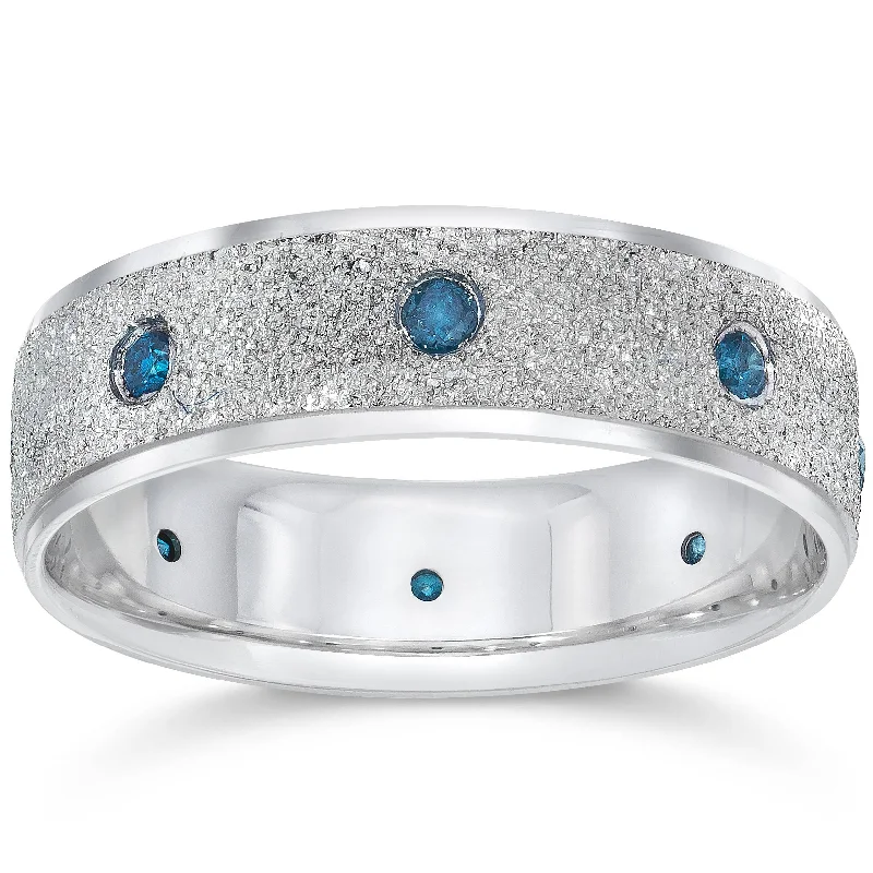 women eternity engagement rings -Mens 14K White Blue Diamond 1/3ct Stone Finish Wedding