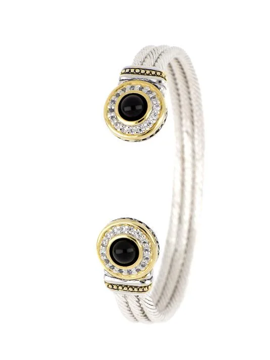 women wedding bracelets -Perola Black Onyx Pave Cuff Bracelet