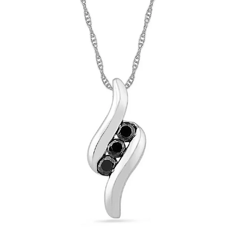 women heart-shaped necklaces -Triple Black Diamond Swirl Necklace, Yellow Gold or Silver