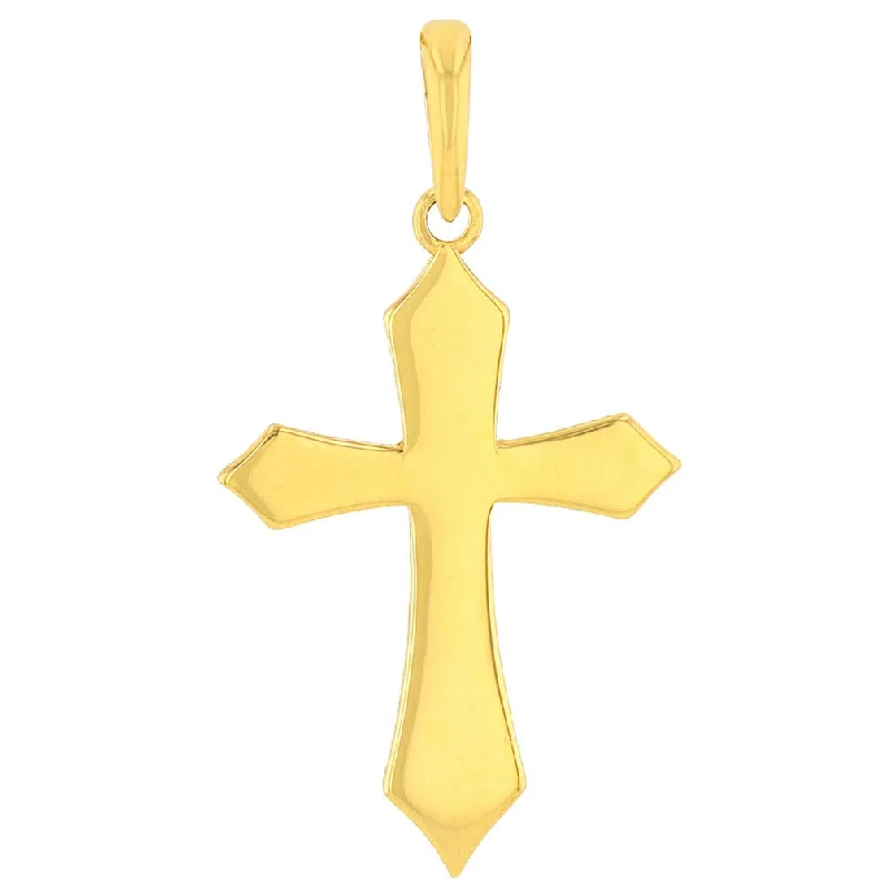 women sapphire necklaces -Solid 14k Yellow Gold Silhouette Botonee Orthodox Cross Pendant with Cuban Necklace