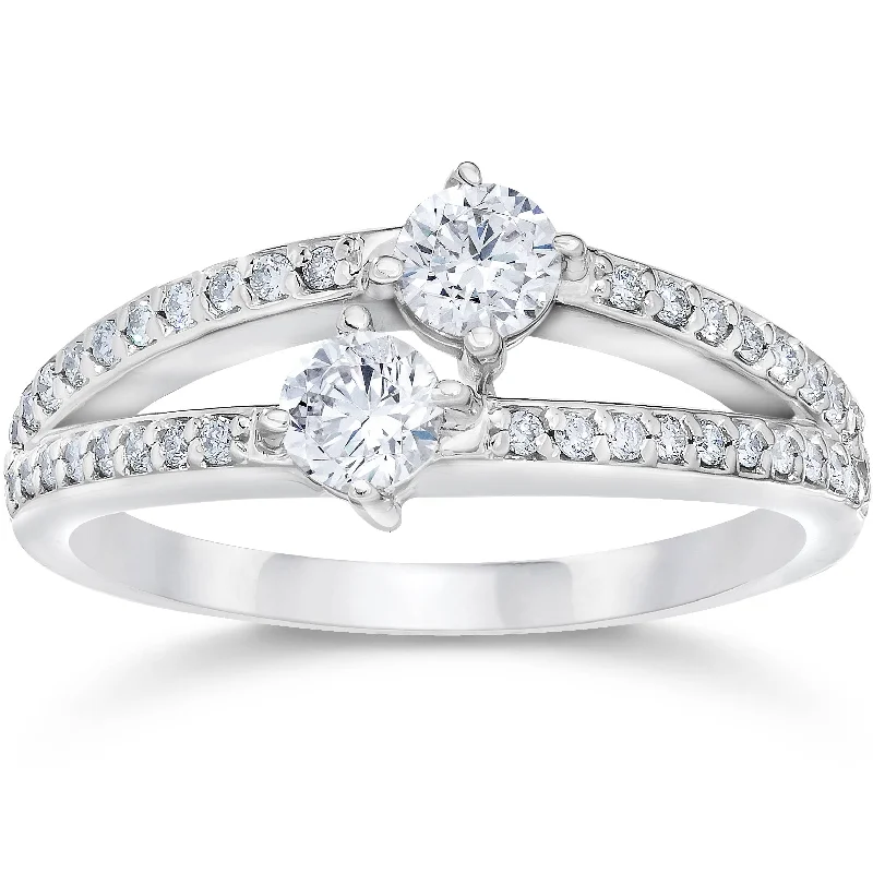 women stackable engagement rings -5/8 Carat 2 Stone Forever Us Diamond Ring 14K White Gold