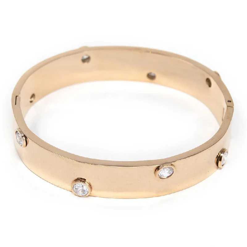 women vintage bracelets -Stainless Steel Hinged Bracelet with Crystal Rose Gold Plated