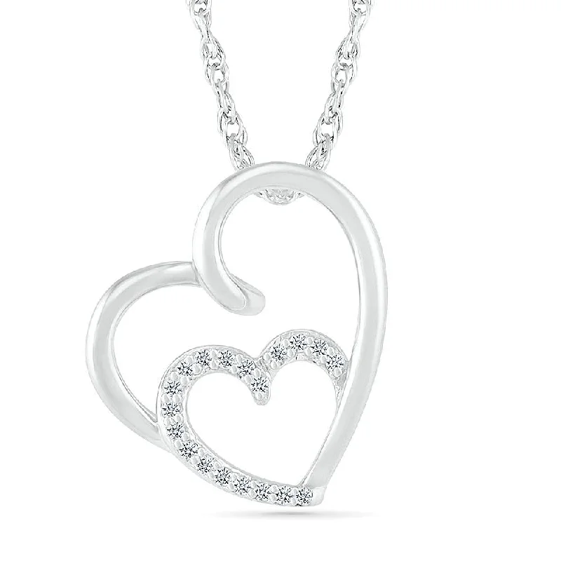 women anniversary necklaces -Diamond Two-Heart Pendant Necklace