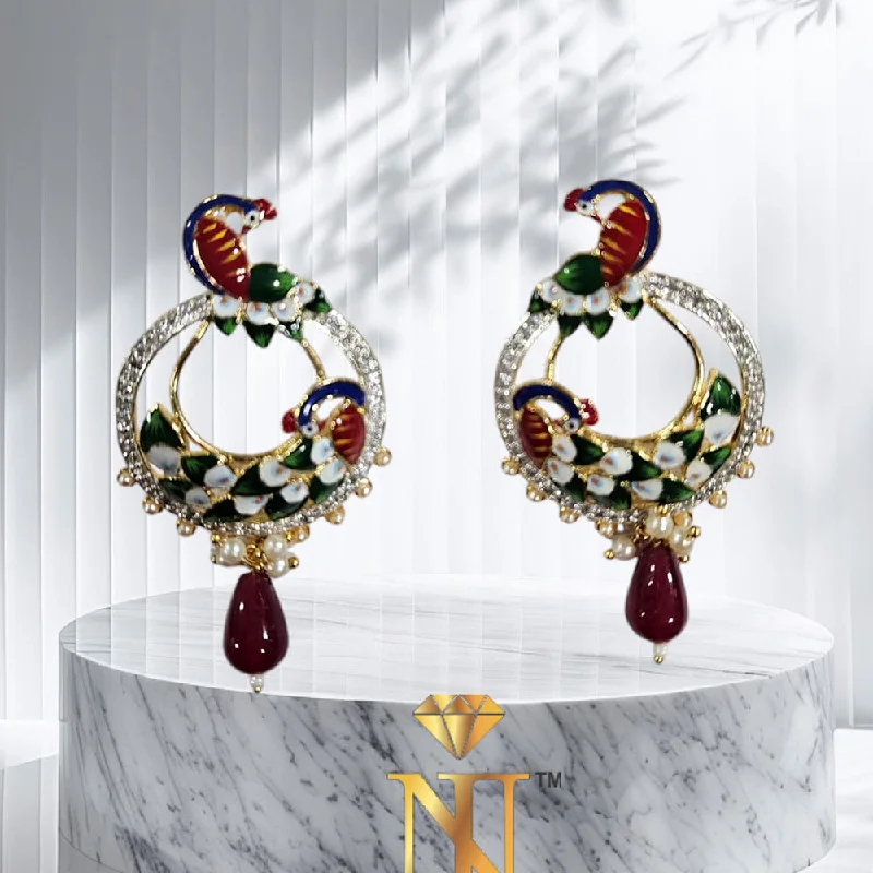 women sparkly stud earrings -Nakoda Jewels Brass Gold Plated Austrian Stone And Pearls Meenakari Earrings