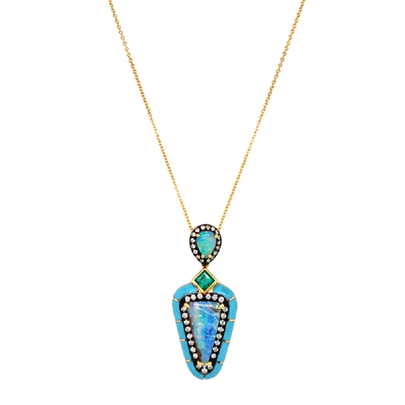 women luxury necklaces -One-Of-A-Kind Opal, Emerald, Diamond & Enamel Necklace - "Tropical Waters"