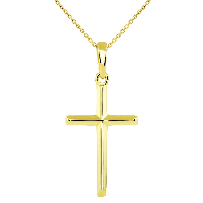 women engraved gold necklaces -14K Solid Yellow Gold Traditional Simple Religious Cross Pendant Necklace