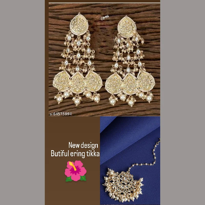 women silver drop earrings -Lucentarts Jewellery Gold Plated Dangler Earrings With Maangtikka