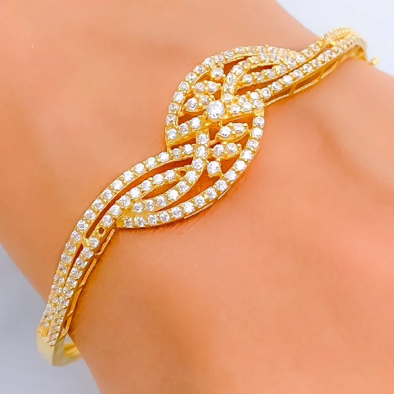 women chunky gold bracelets -Ethereal Decorative 22k Gold CZ Bangle Bracelet