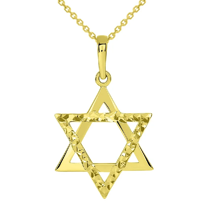 women long necklaces -14k Yellow Gold High Polished and Sparkle Cut Hebrew Star of David Pendant Necklace