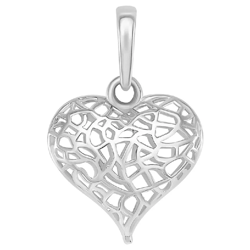 women layered necklaces -14k White Gold 3-D Open Puffed Heart Charm Pendant