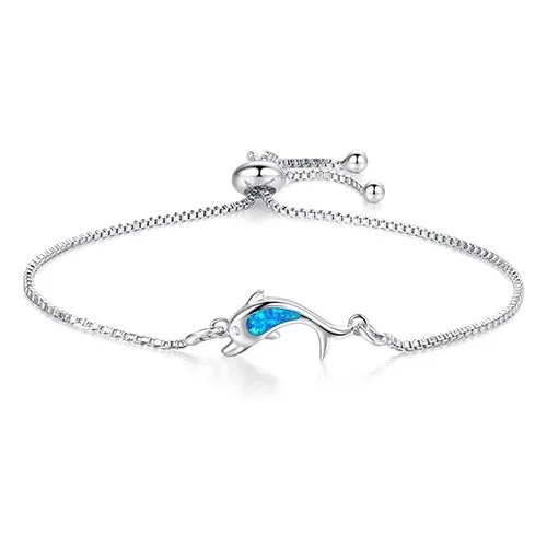 women bracelets -Fire Opal Dolphin Tibetan Silver/Rose Gold Bracelets for Women