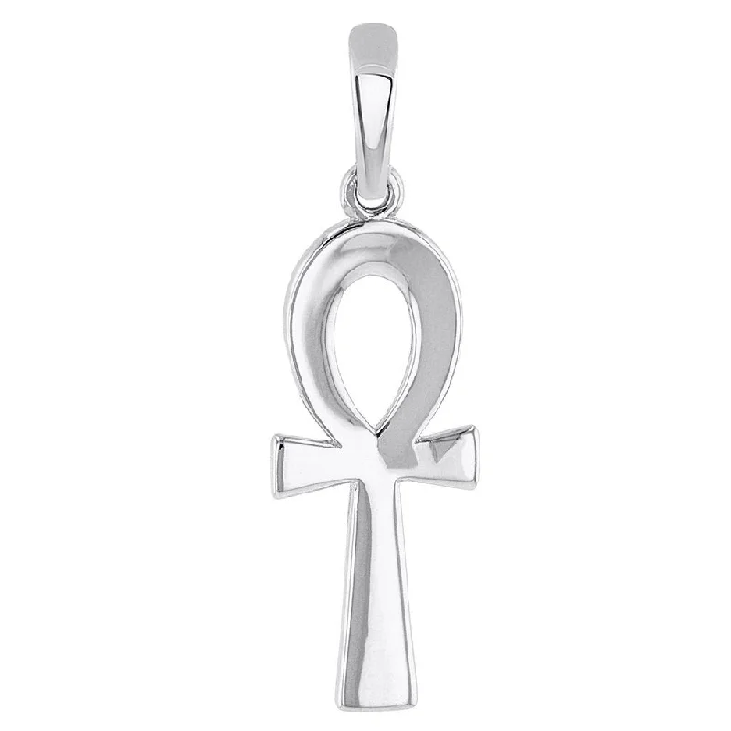 women stylish necklaces -Solid 14k White Gold Polished Egyptian Ankh Cross Charm Pendant