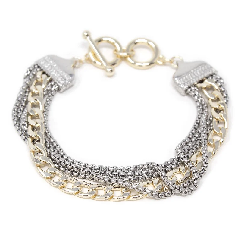 women chunky gold bracelets -Two Tone Multi Row Chain Bracelet