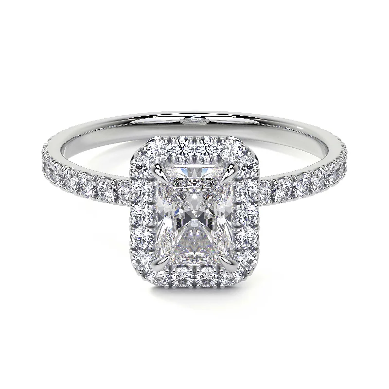 women stack rings -Radiant Cut Cluster Diamond Ring with Halo, 0.9 CT