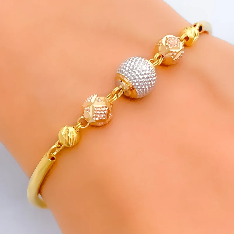 women chain bangles -Timeless Textured 22k Gold Orb Flexi Bangle Bracelet