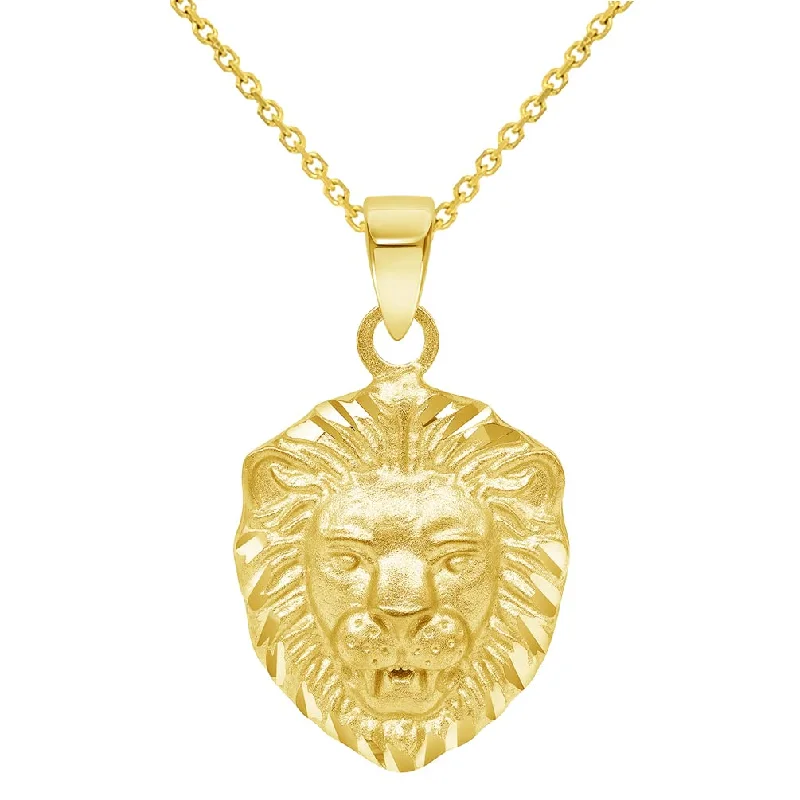 women engagement necklaces -14k Yellow Gold Mini Lion Head Charm Animal Pendant Necklace