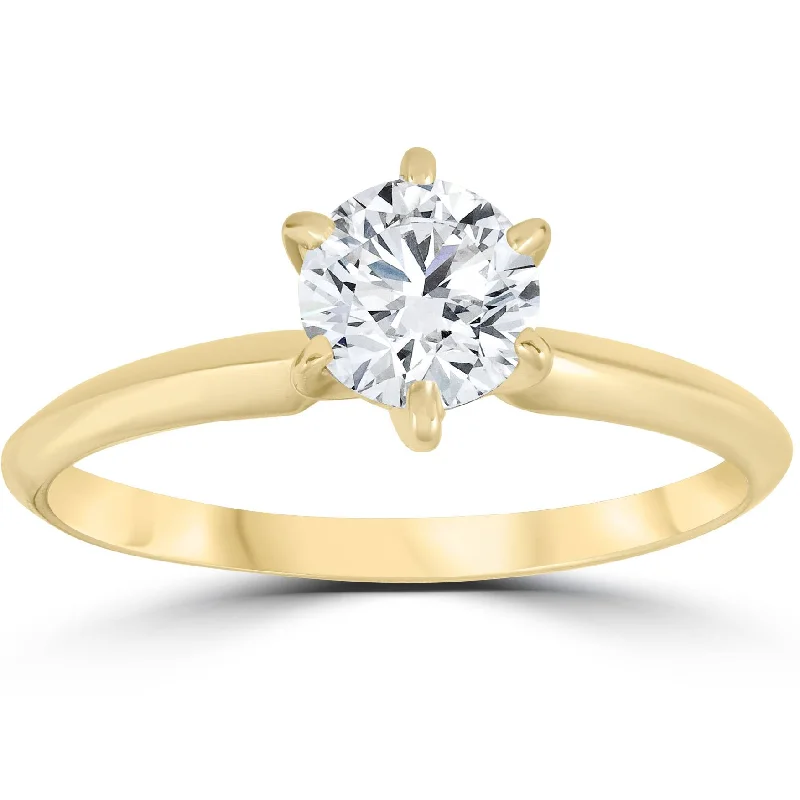 women white gold engagement rings -14k Yellow Gold 3/4ct Round Solitaire Diamond Engagement Ring