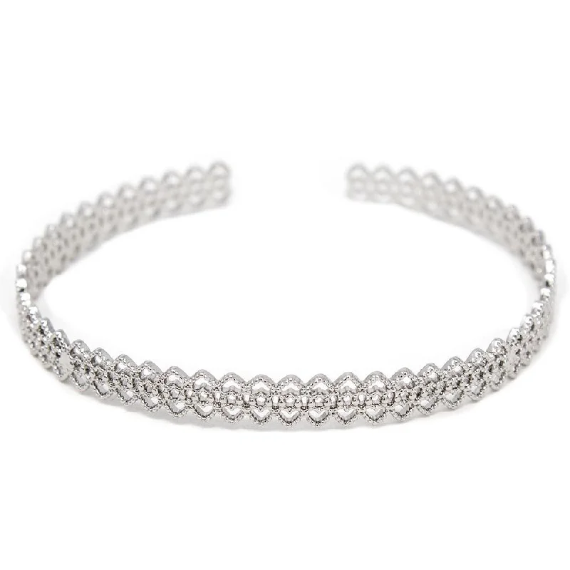 women stackable bangles -Lace Design Thin Cuff Bracelet Rhodium Plated