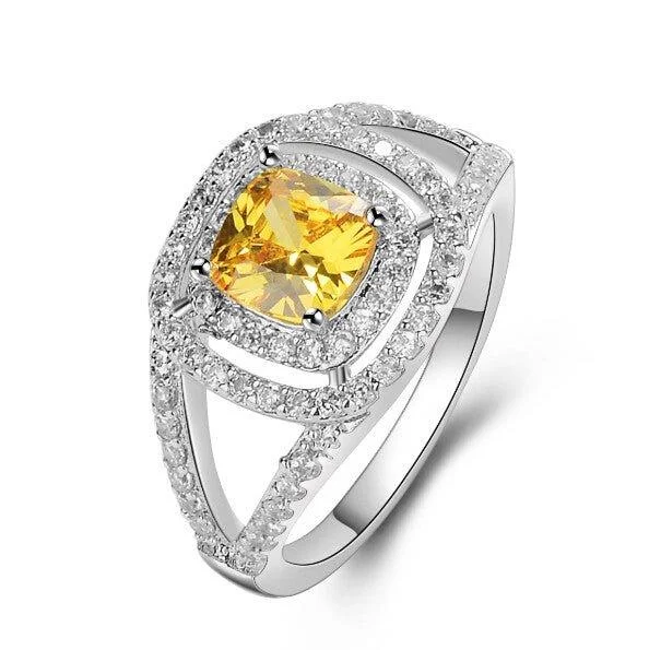 women wedding ring sets -Citrine Ring with Crystal Accent Stones