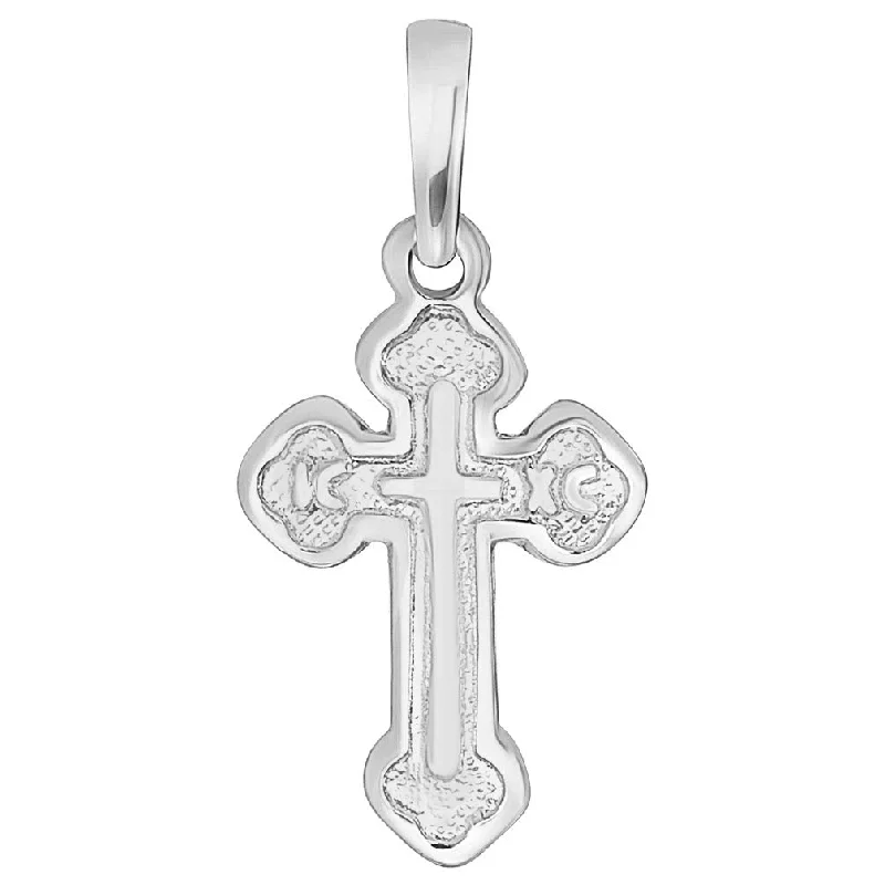 women gemstone pendant necklaces -Solid 14k White Gold Small Eastern Orthodox Cross with IC XC Charm Pendant