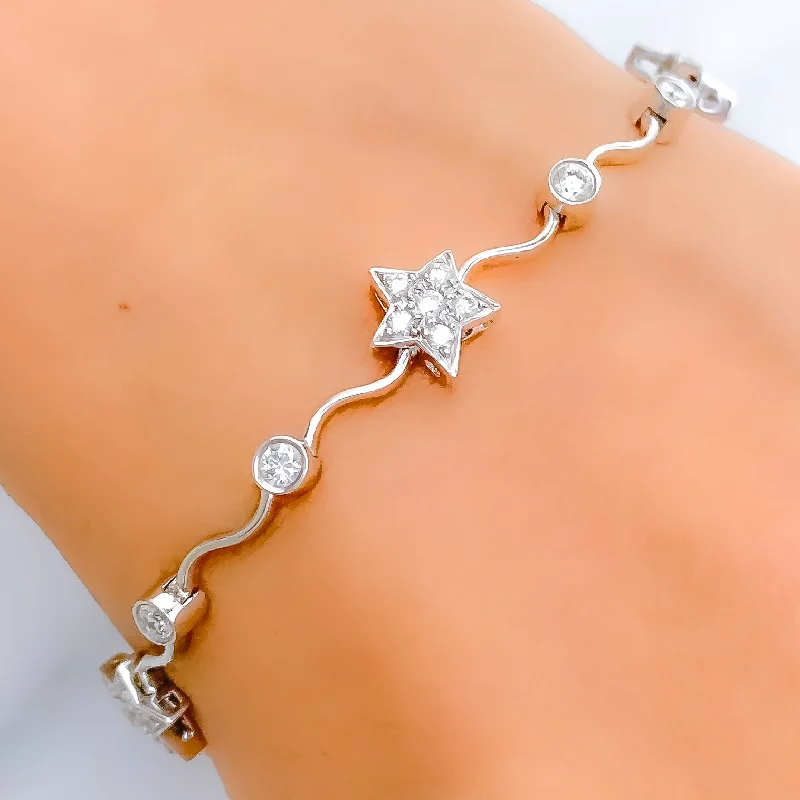 women double bangle bracelets -Dazzling Wavy Star Diamond + 18k Gold Bracelet