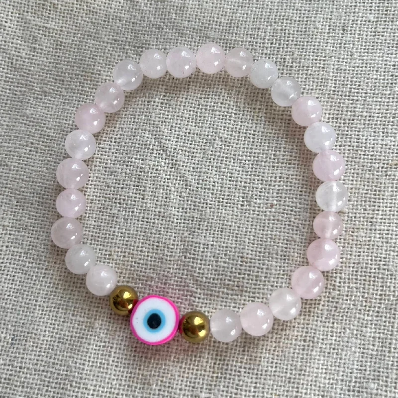 women luxury cuff bracelets -Mystic Protector Evil Eye Bracelet - Rose Quartz