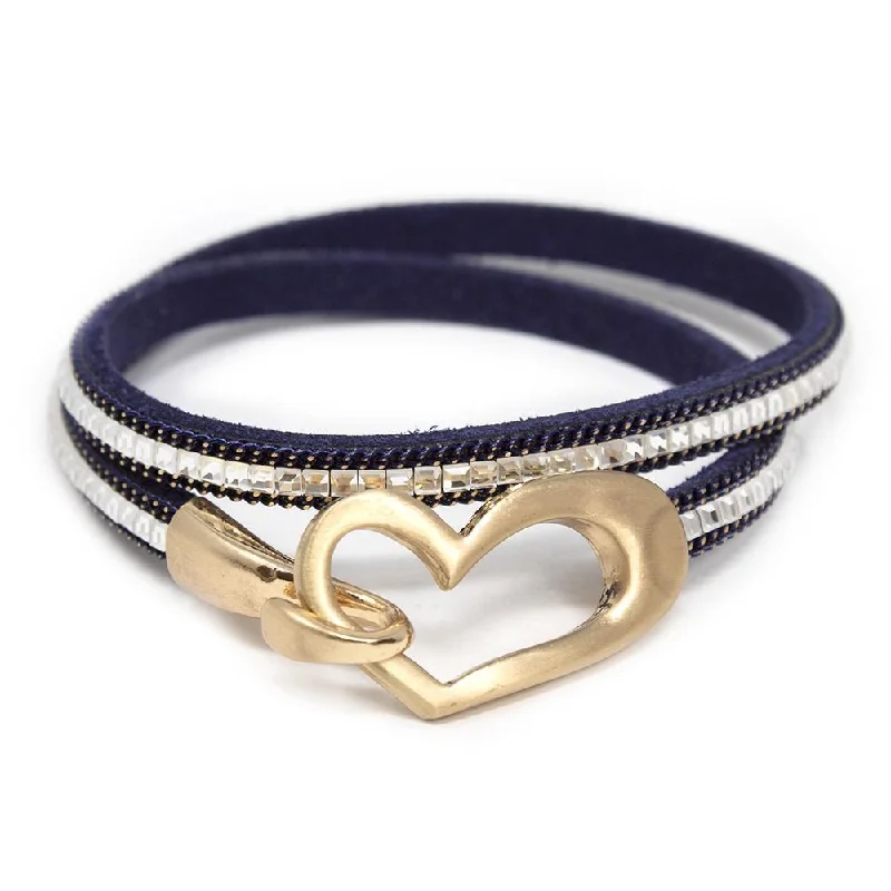 women vintage-style bangles -Heart Hook Wrap Bracelet Navy Gold Plated