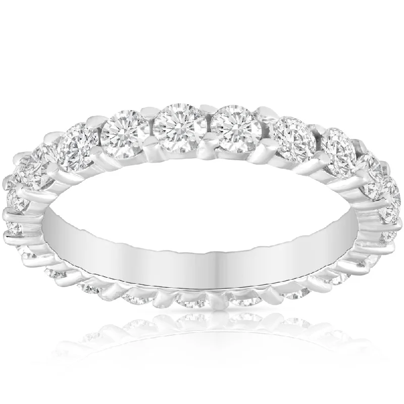 women cushion engagement rings -Diamond Eternity Ring 2 Carat Womens Stackable Wedding Band 14K White Gold