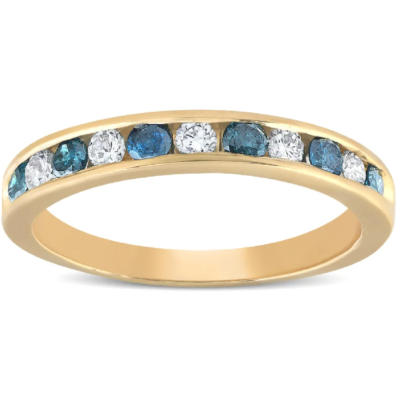 women emerald and diamond engagement rings -1/2ct Blue & White Diamond Channel Set Ring 14K Yellow Gold