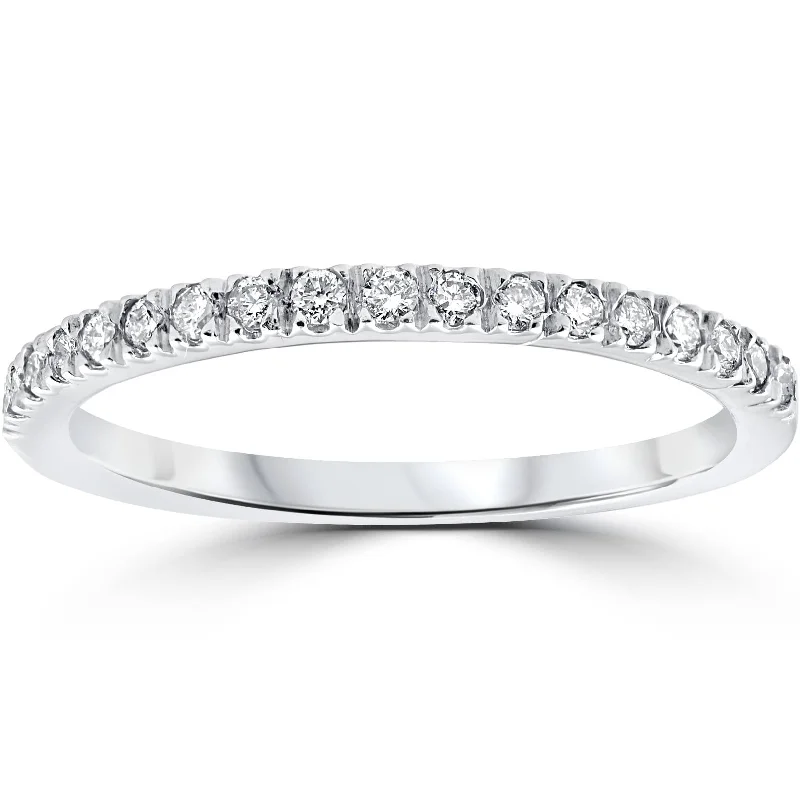 women stackable wedding engagement rings -1/4ct Pave Lab Created Diamond Wedding Ring 14K White Gold