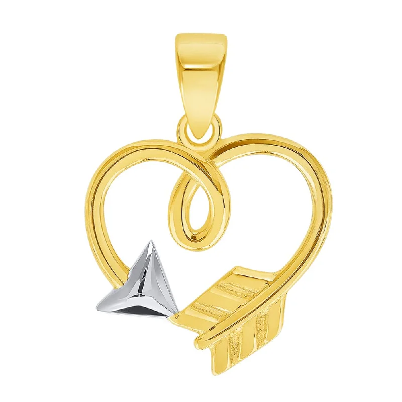 women chic necklaces -14k Yellow Gold Heart Shaped Arrow Pendant