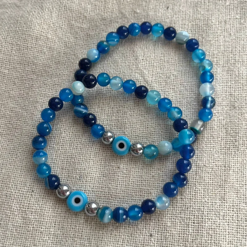 women thin bangles -Mystic Protector Evil Eye Bracelet - Blue Agate