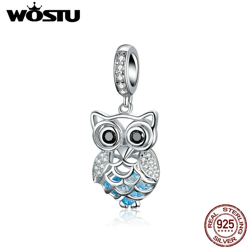 women gold bangles -Lovely 925 Sterling Silver Owl Charms CZ Bead Fit Original Bracelet Pendant For Women