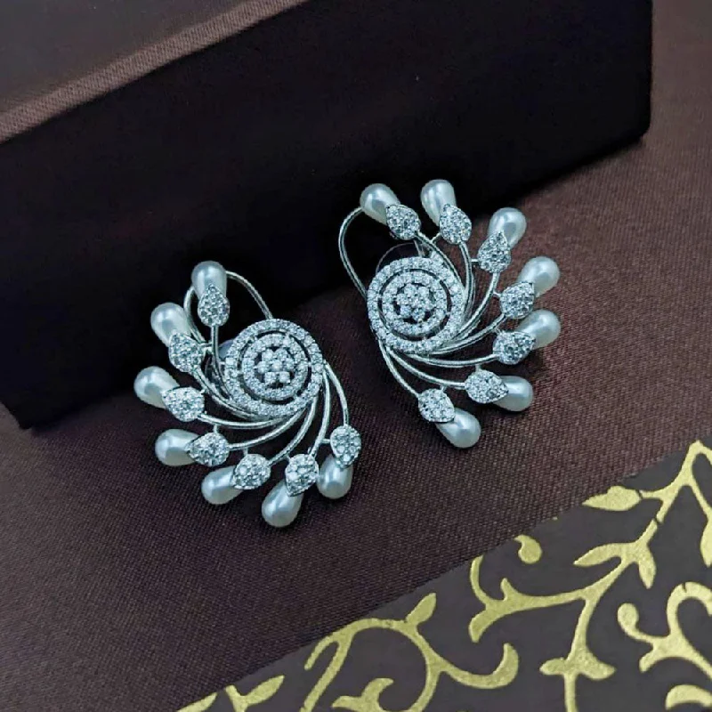 women trendy earrings -Aamrapali Silver Plated Austrain Stone And Pearls Stud Earrings