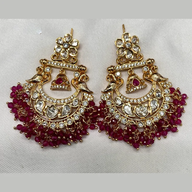 women ear thread earrings -Amoliya Jewels Gold Plated Polki Kundan Stone And Beads Dangler Earrings