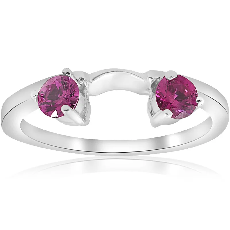 women birthstone rings for engagement -1/2ct Ruby Wrap Engagement Guard Ring 14K White Gold