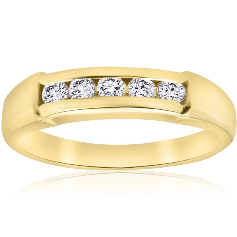 women modern solitaire engagement rings -1/2ct Mens 14K Yellow Gold Round Diamond Wedding Ring