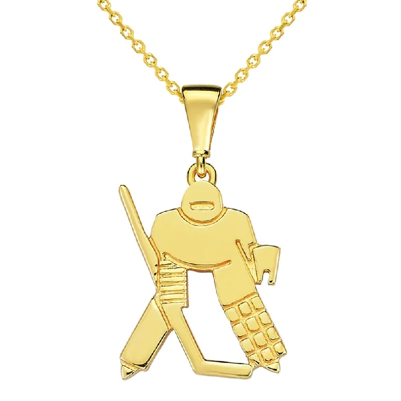 women statement necklaces -14k Yellow Gold Mini Hockey Goalie Charm Pendant Necklace