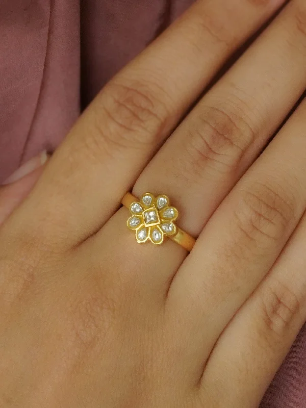 women gemstone rings -White Color Gold Plated Ring - TR-RNG45