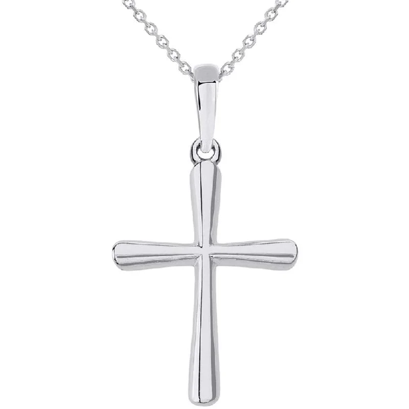 women long necklaces -14k White Gold Slender Small Cross Charm Pendant Necklace