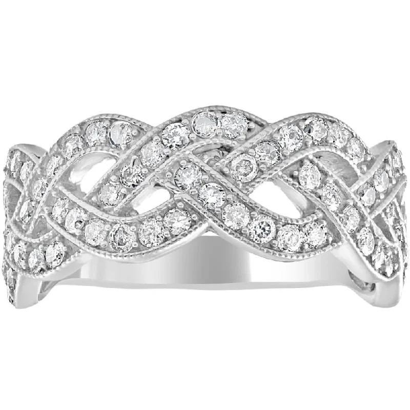 women princess cut engagement rings -1ct Vintage Style Crossover Diamond Fashion Ring 14K Infinity White Gold