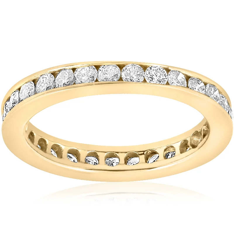 women affordable engagement rings -1ct Diamond Wedding Eternity Stackable 14K Yellow Gold Ring Channel Set