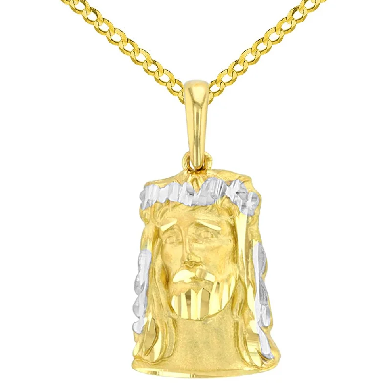 women luxury diamond necklaces -14K Yellow Gold Textured Face of Jesus Christ Pendant with Cuban Chain Necklace