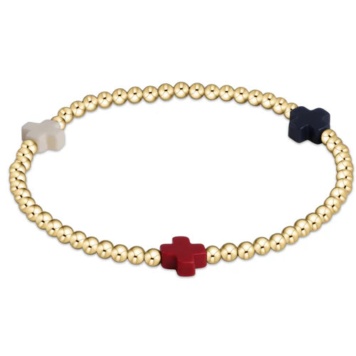 women bracelets -signature cross gold pattern 3mm bead bracelet - firecracker