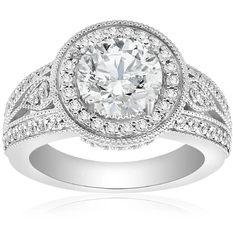 women luxury halo engagement rings -2 3/4 Ct Round Halo Diamond Engagement Ring 2ct Center 14k White Gold