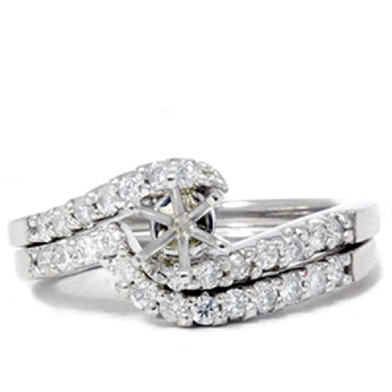 women trendy engagement rings -1/2ct Semi Mount Engagement Curve Wedding Ring Set 14K